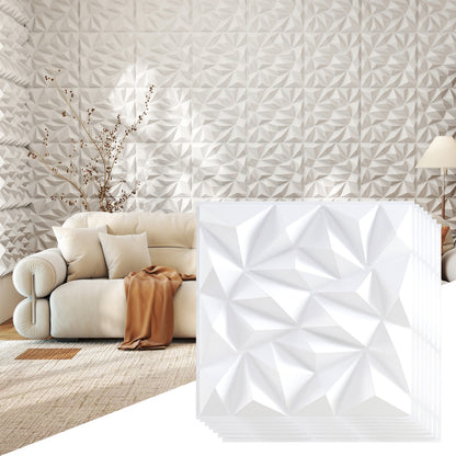 20/40-Pack 3D Wall Panels with Decorative Diamond Patterns-White-20 Pack