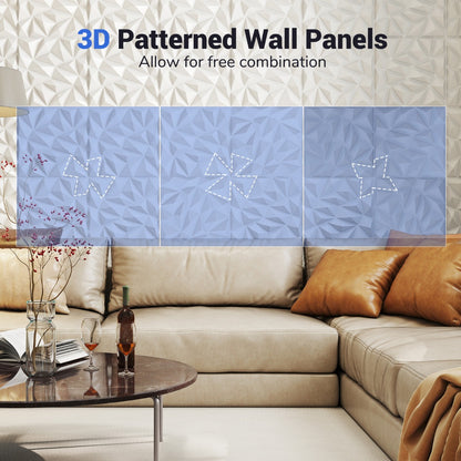 20/40-Pack 3D Wall Panels with Decorative Diamond Patterns-White-20 Pack