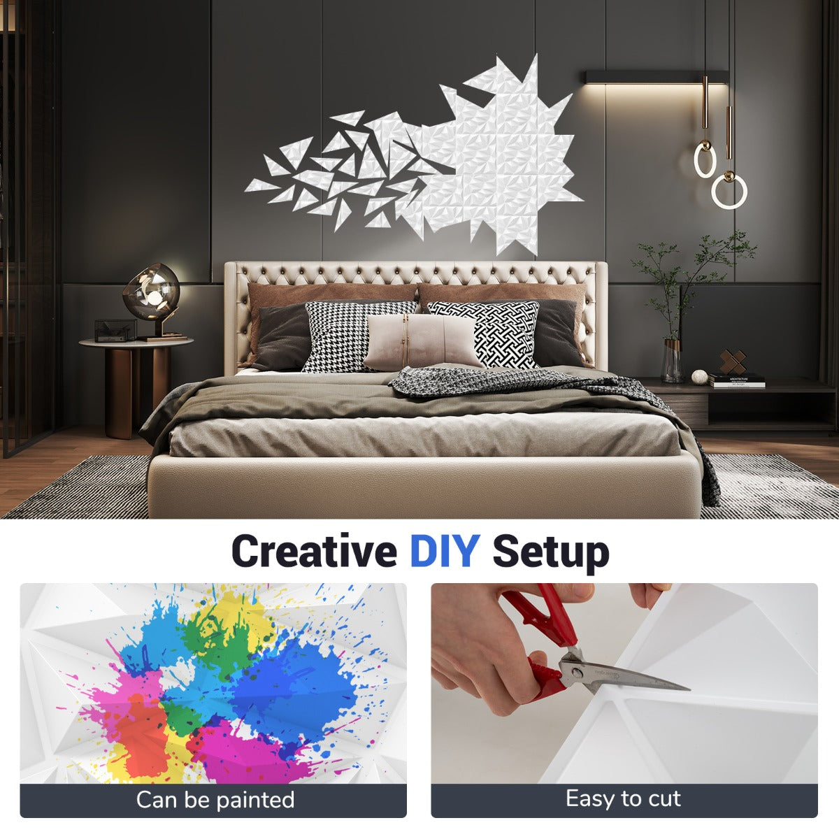 20/40-Pack 3D Wall Panels with Decorative Diamond Patterns-White-20 Pack