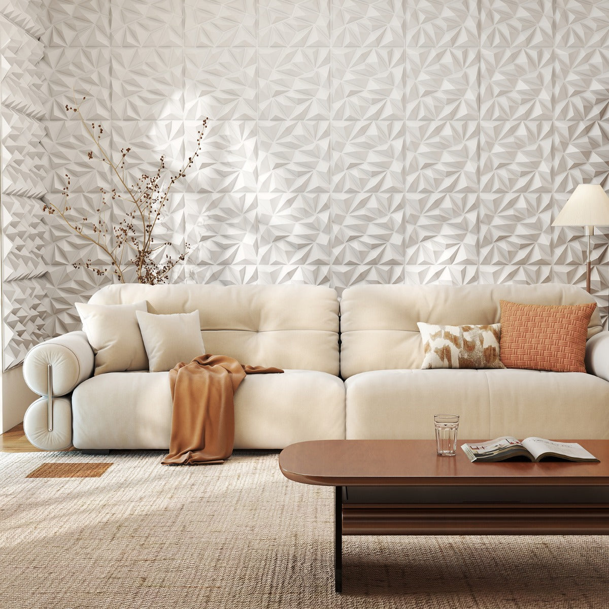 20/40-Pack 3D Wall Panels with Decorative Diamond Patterns-White-40 Pack