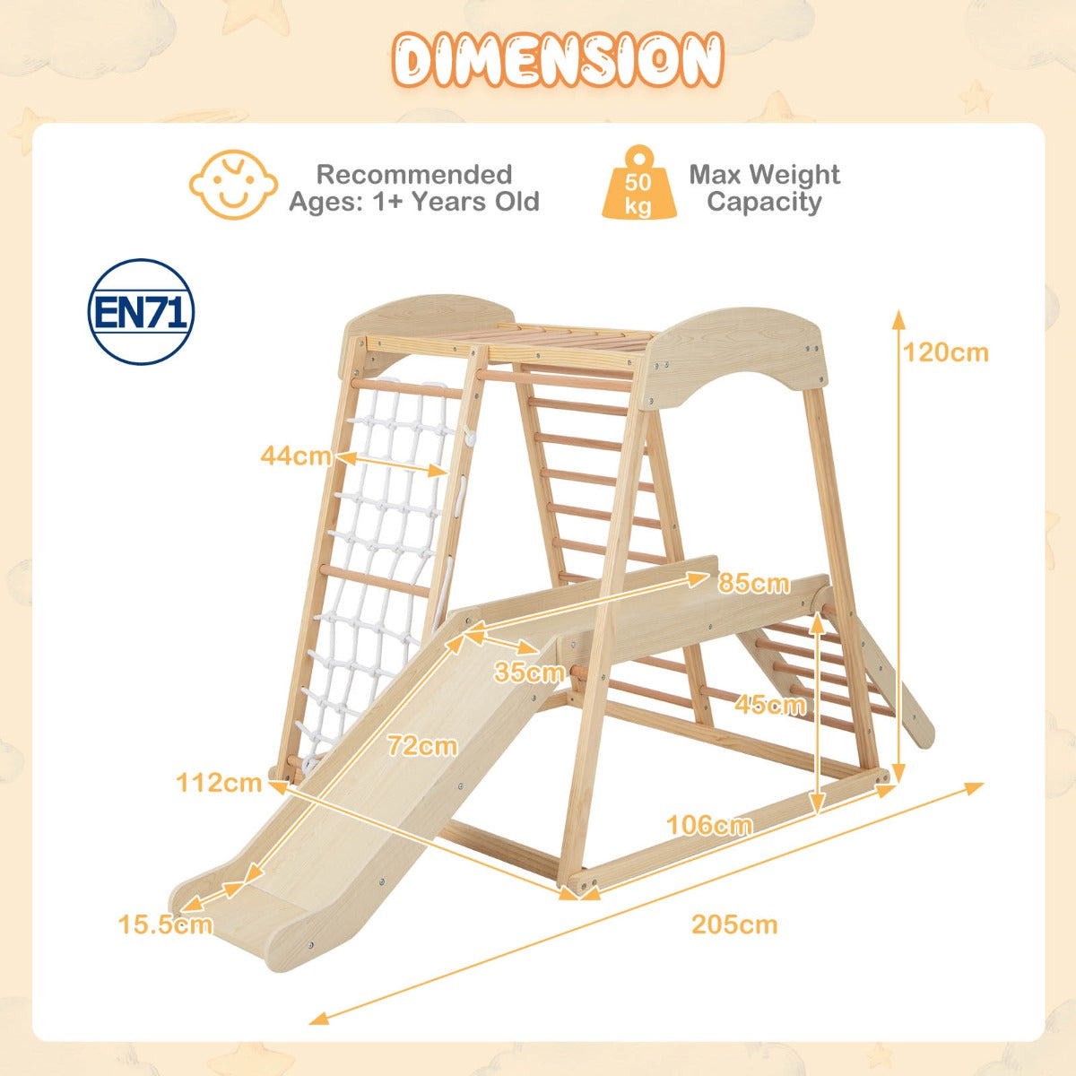 Large Size Climbing Toy Climber Playset with Metal Anchors for Toddlers
