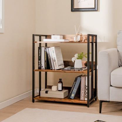 Industrial Corner Bookcase with Adjustable Shelves and Metal Frame for Study/Living Room/Kitchen