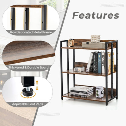 Industrial Corner Bookcase with Adjustable Shelves and Metal Frame for Study/Living Room/Kitchen