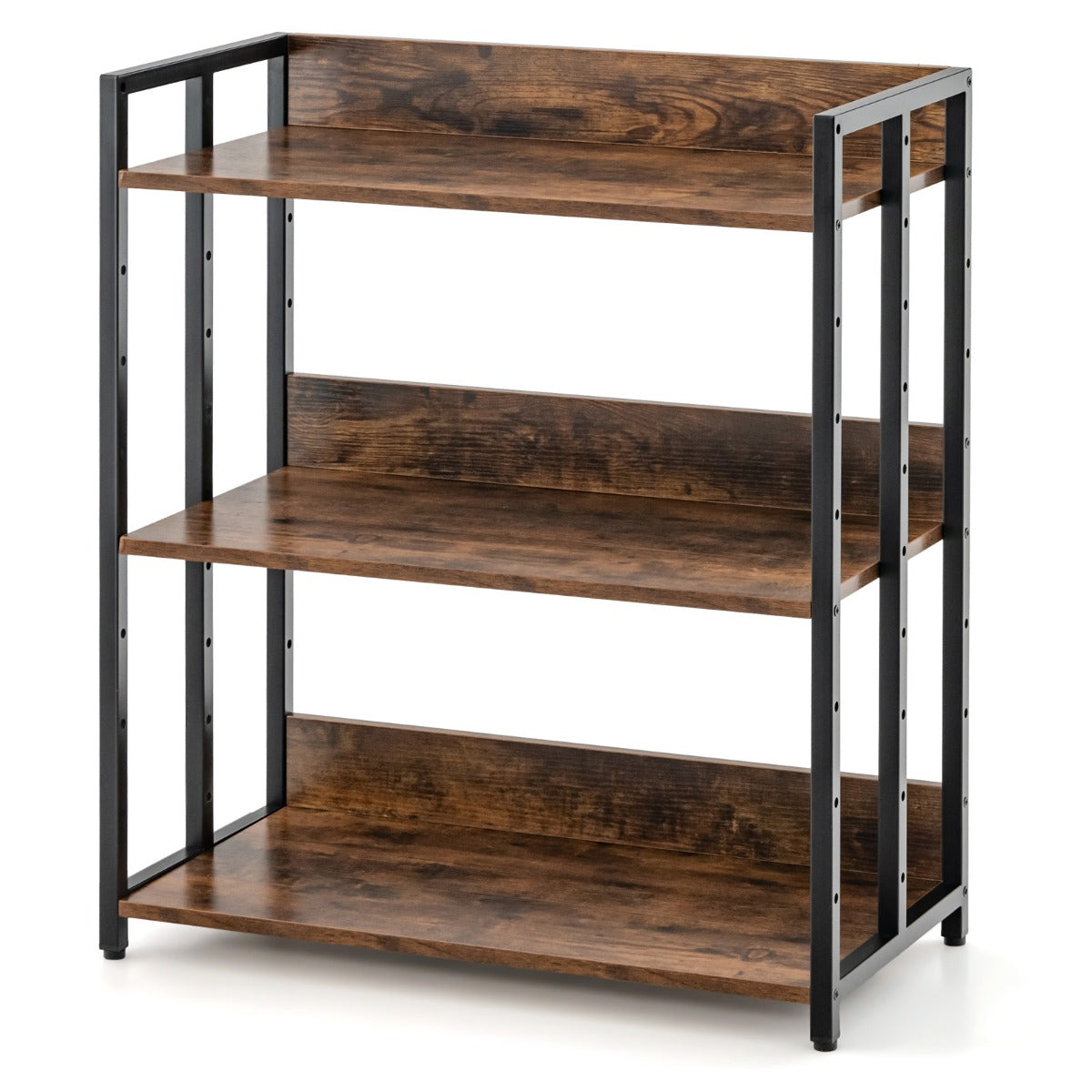 Industrial Corner Bookcase with Adjustable Shelves and Metal Frame for Study/Living Room/Kitchen