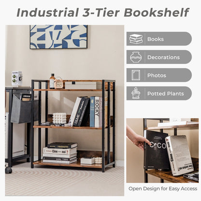 Industrial Corner Bookcase with Adjustable Shelves and Metal Frame for Study/Living Room/Kitchen
