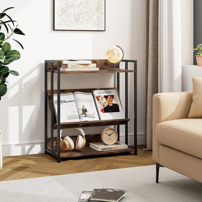 Industrial Corner Bookcase with Adjustable Shelves and Metal Frame for Study/Living Room/Kitchen