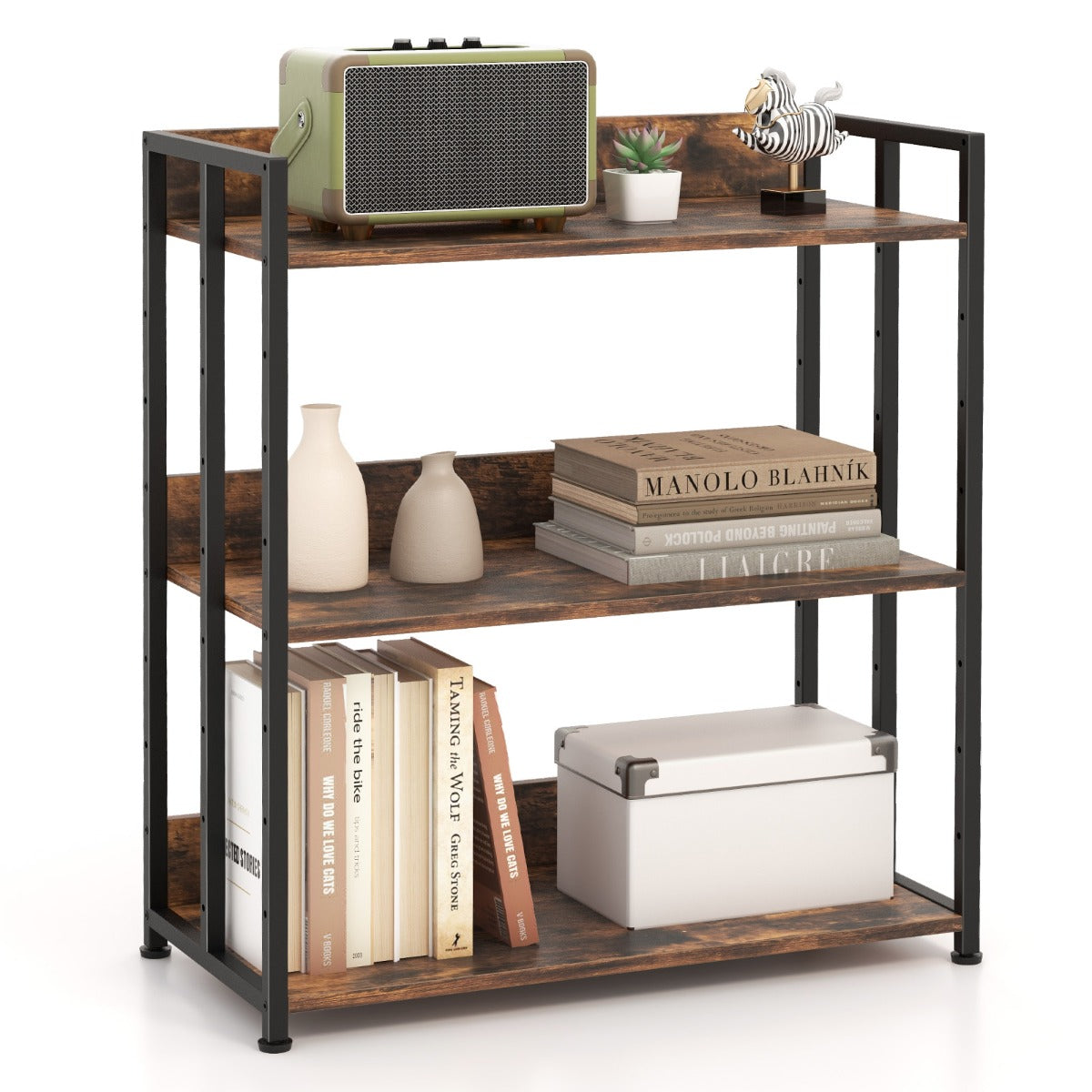 Industrial Corner Bookcase with Adjustable Shelves and Metal Frame for Study/Living Room/Kitchen
