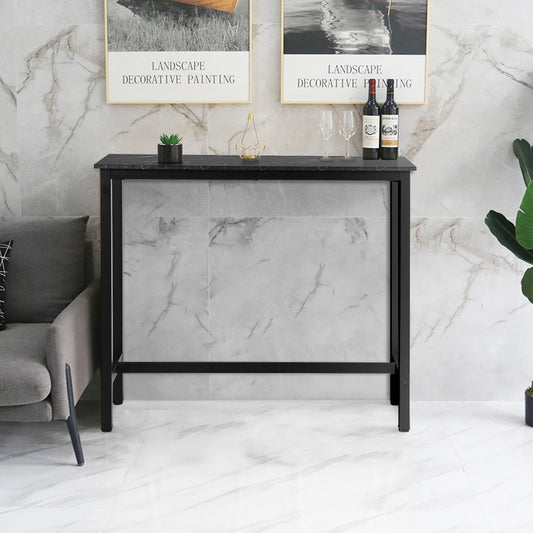 Costway Industrial Counter Height Bar Table with Metal Frame and Faux Marble Top-Black
