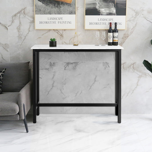 Costway Industrial Counter Height Bar Table with Metal Frame and Faux Marble Top-White