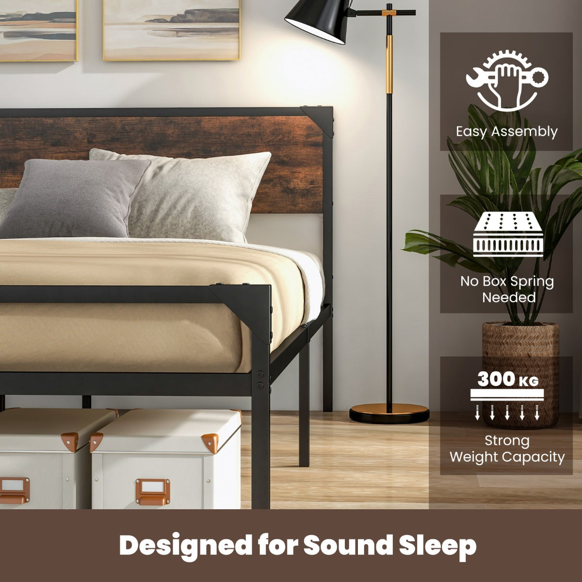 Costway Industrial Double/Queen Size Bed Frame with 9 Support Legs-Double
