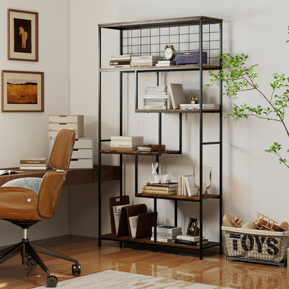 Industrial Freestanding Plant Stand with Metal Net-Rustic Brown