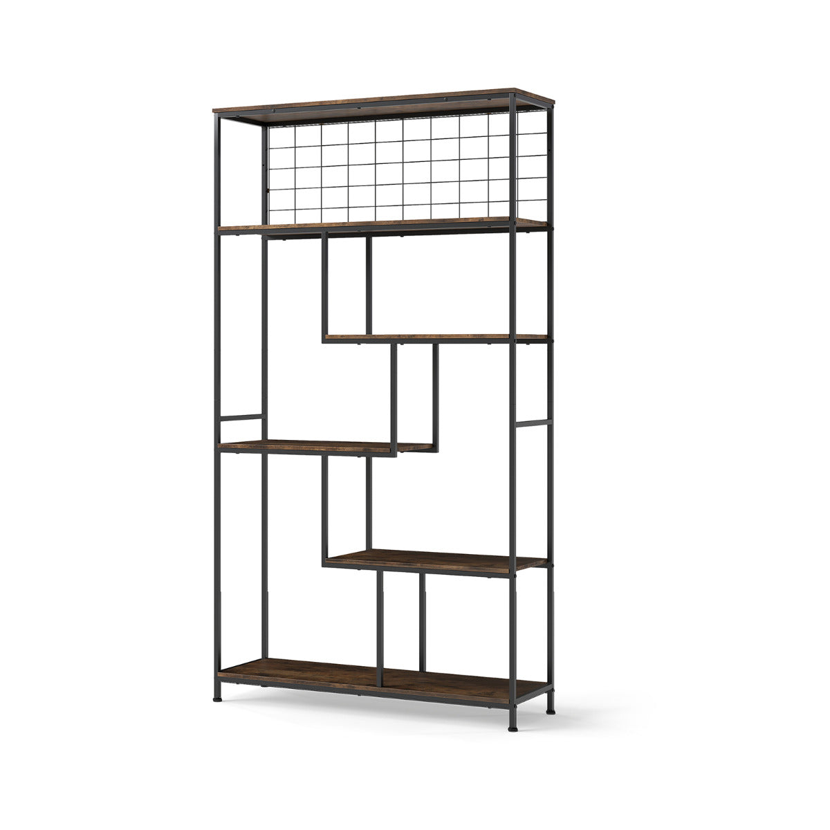 Industrial Freestanding Plant Stand with Metal Net-Rustic Brown