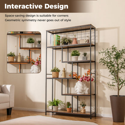 Industrial Freestanding Plant Stand with Metal Net-Rustic Brown