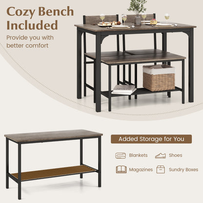 Industrial Gathering Table Set with 2 Chairs &amp; 1 Bench for Dining Room Grey