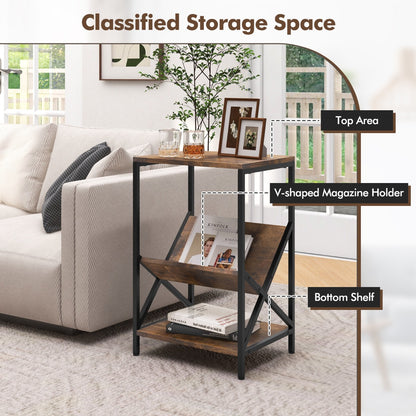 3-Tier Industrial Side Table with 2 Open Storage Shelves