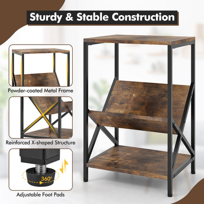 3-Tier Industrial Side Table with 2 Open Storage Shelves