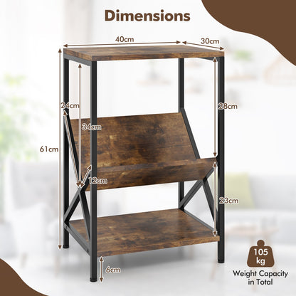 3-Tier Industrial Side Table with 2 Open Storage Shelves