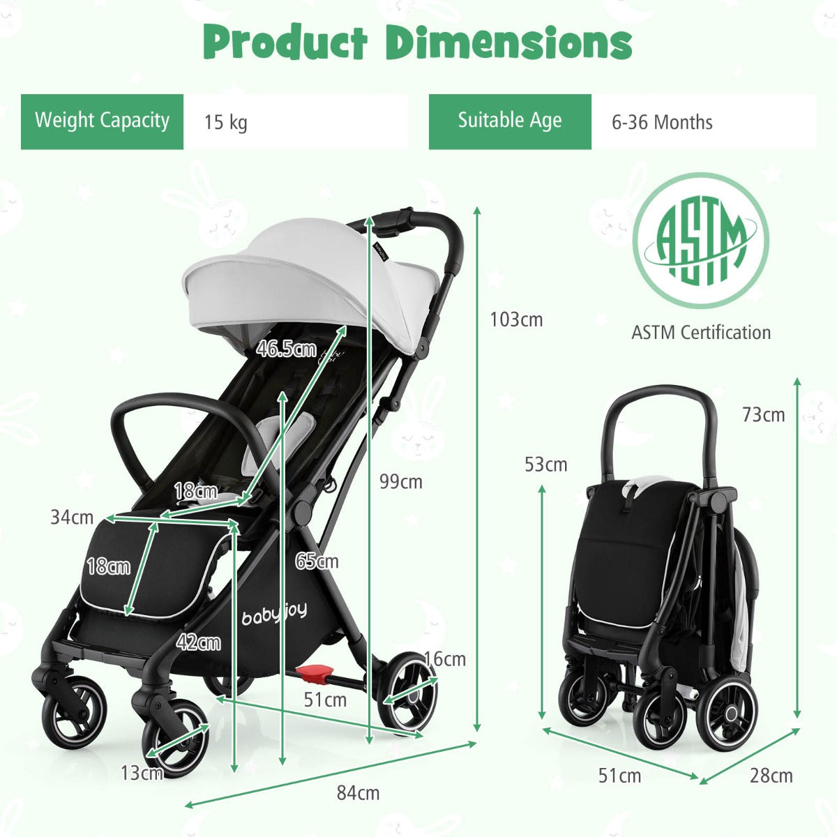 Costway Folding Infant Stoller with Adjustable Canopy for 0-3 Years Old-Gray