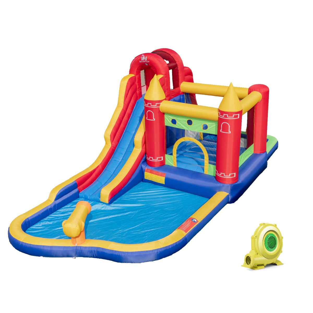 9-in-1 Inflatable Bounce Castle with Waterslide for 3+ (with 680W Blower)