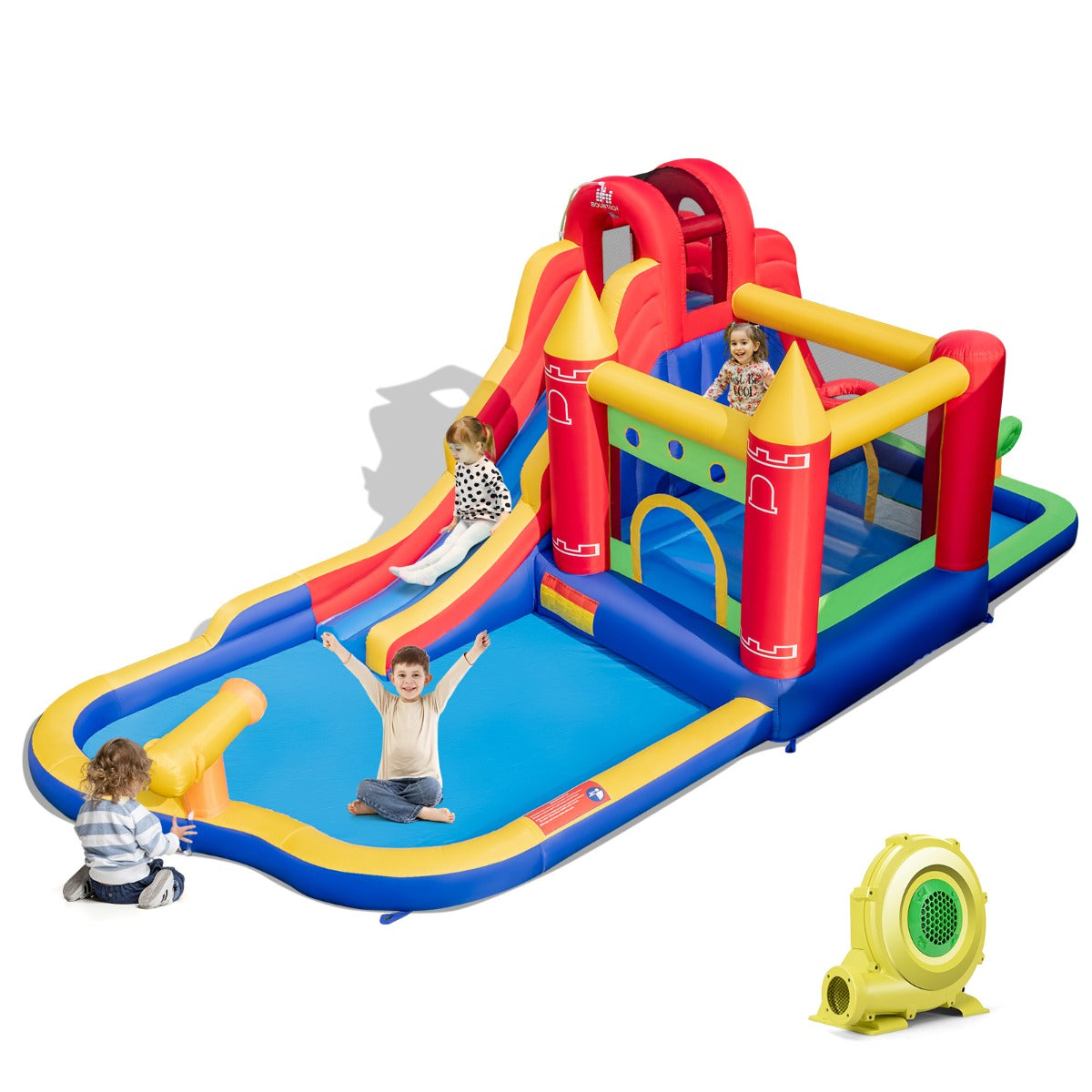9-in-1 Inflatable Bounce Castle with Waterslide for 3+ (with 680W Blower)