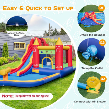 9-in-1 Inflatable Bounce Castle with Waterslide for 3+ (with 680W Blower)