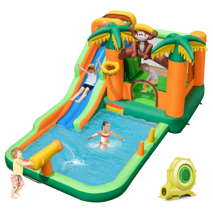 7-in-1 Inflatable Bounce House with Slide and Splash Pool(with 680W Blower)