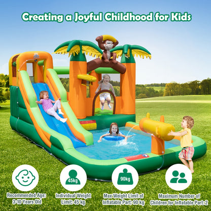 7-in-1 Inflatable Bounce House with Slide and Splash Pool(with 680W Blower)