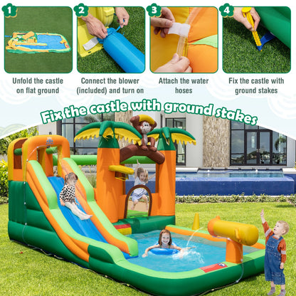 7-in-1 Inflatable Bounce House with Slide and Splash Pool(with 680W Blower)