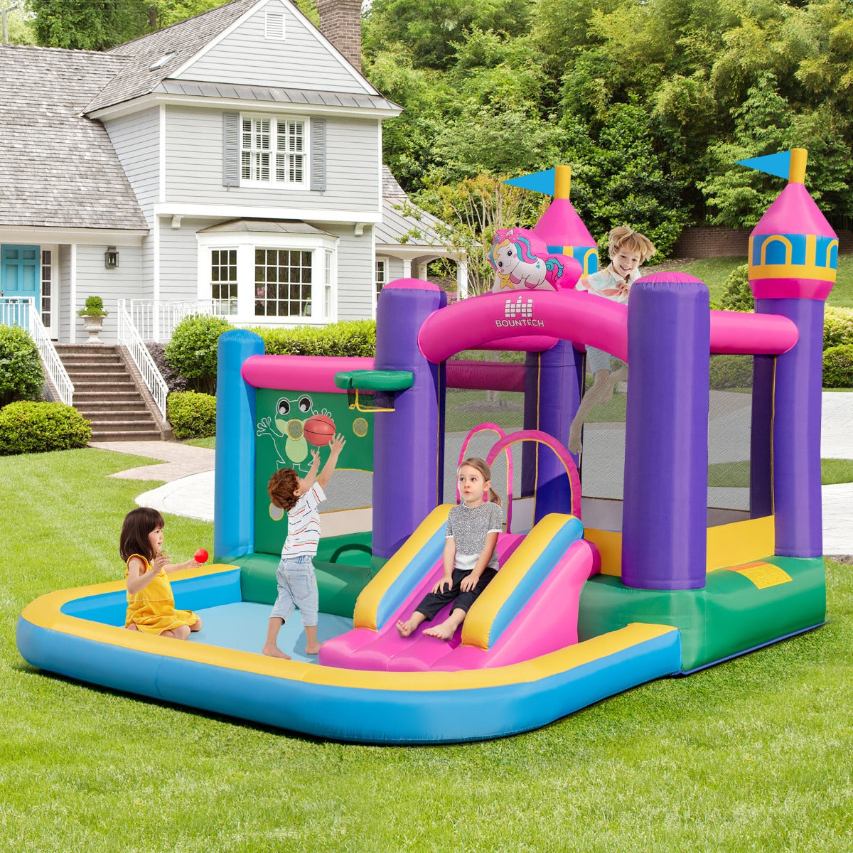 Inflatable Bounce House with Slide and Ball Pit Pools with 680W Blower