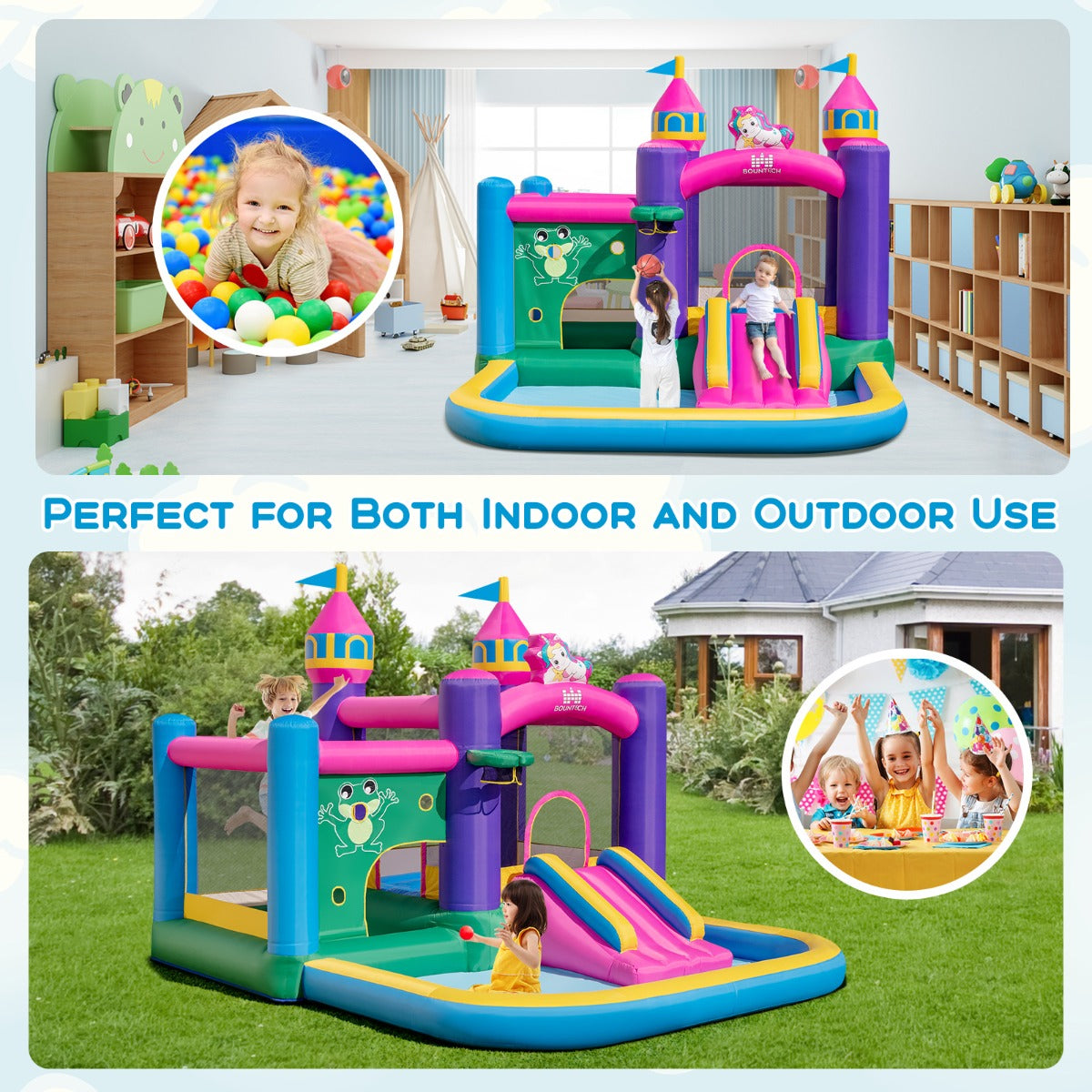 Inflatable Bounce House with Slide and Ball Pit Pools with 680W Blower