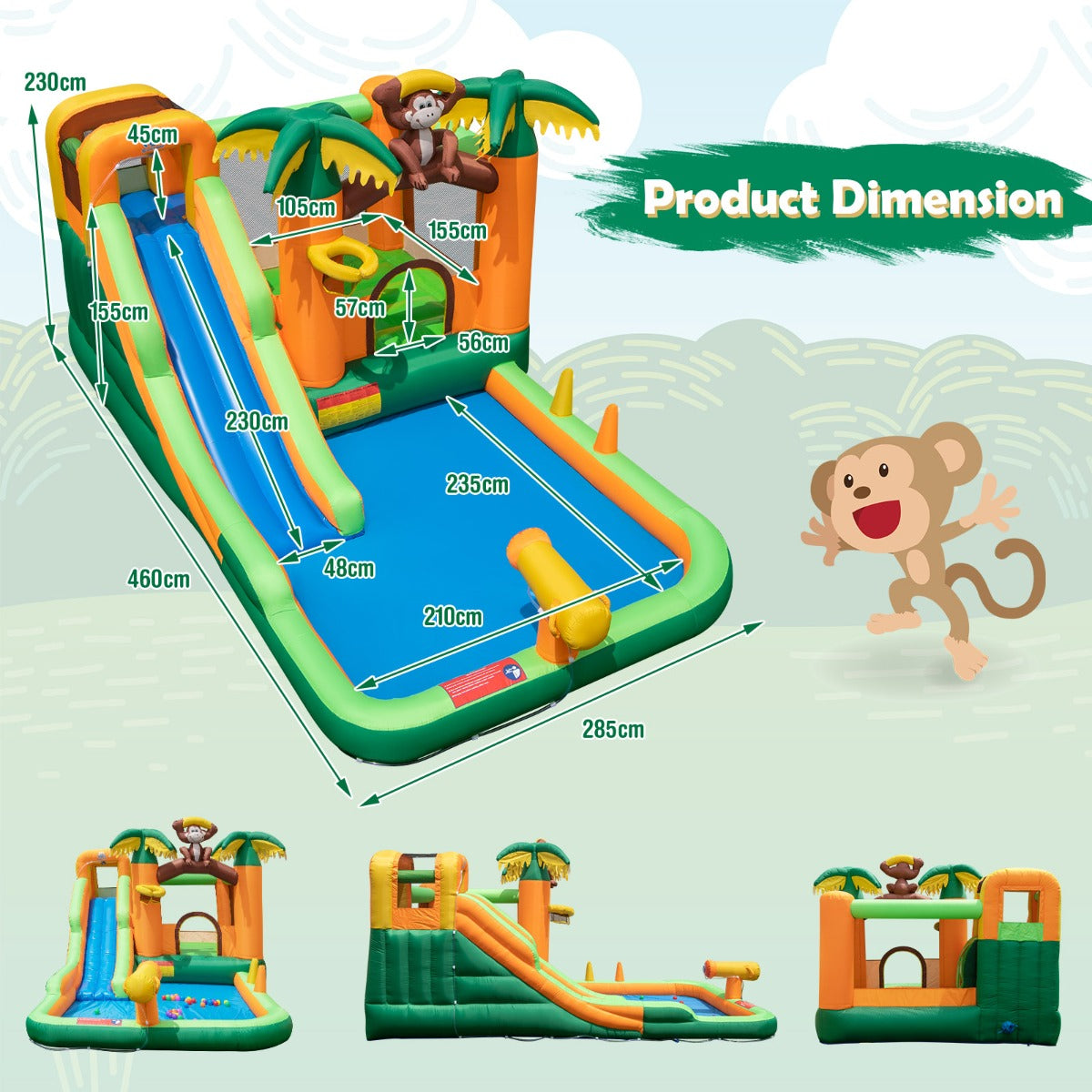 7-in-1 Inflatable Bounce House with Slide and Splash Pool(with 680W Blower)