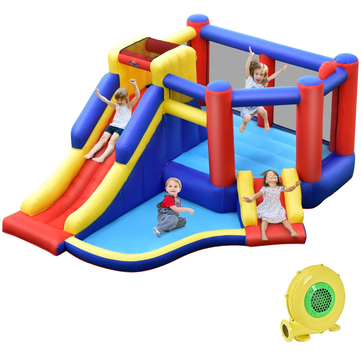 Costway Inflatable Bouncy Castle with Long Slide (with Blower)