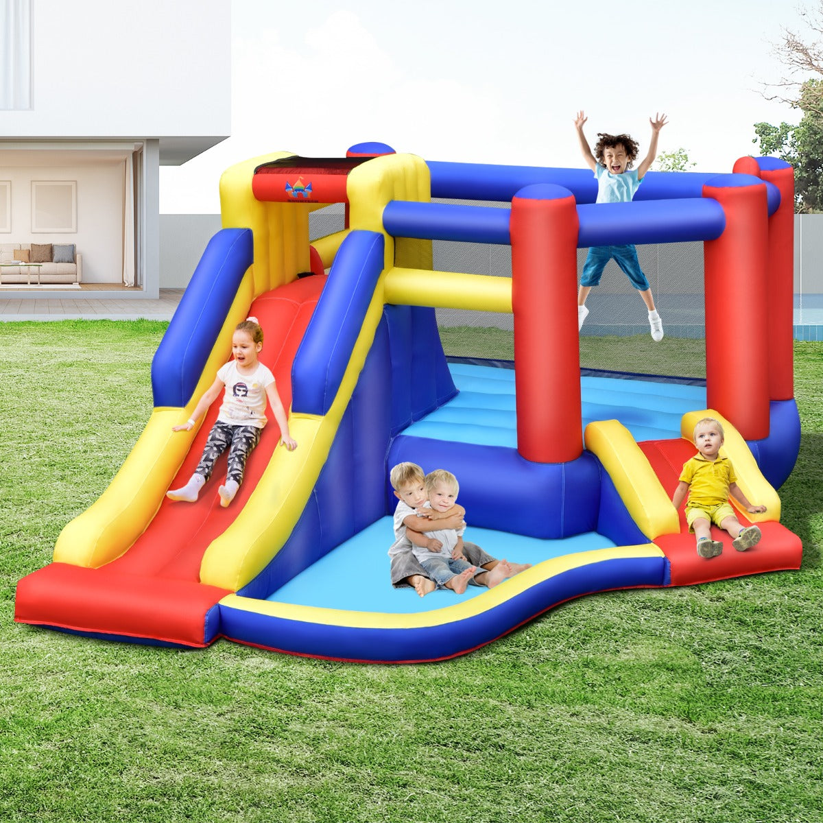 Costway Inflatable Bouncy Castle with Long Slide (with Blower)