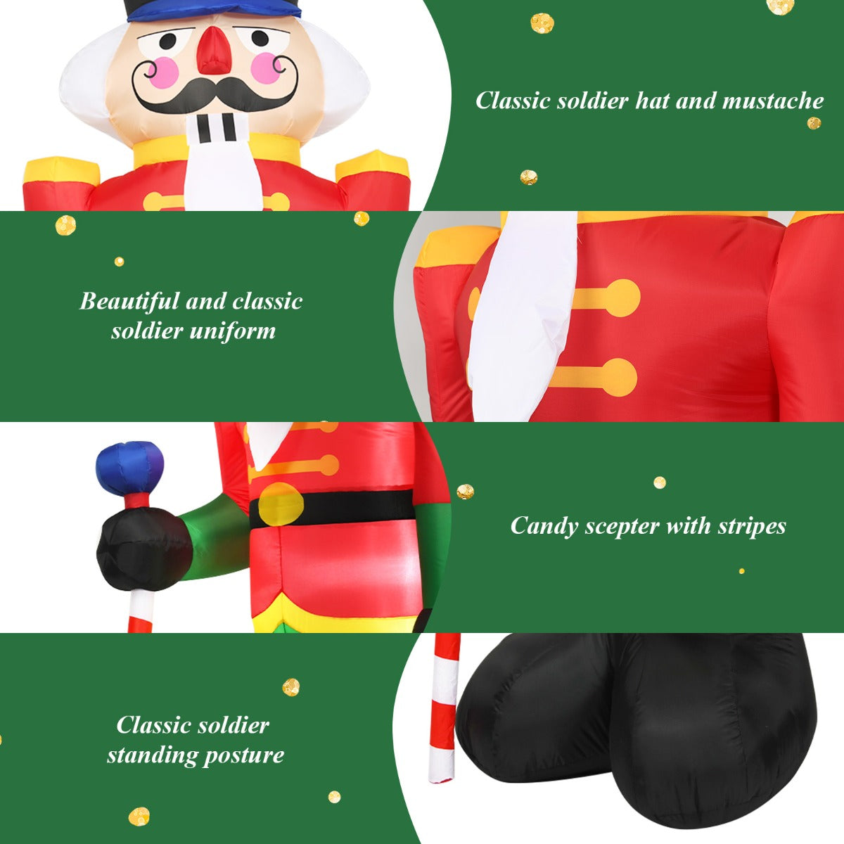 Costway 2.4M Inflatable Christmas Nutcracker Soldier with 3 LED Lights and Candy Scepter