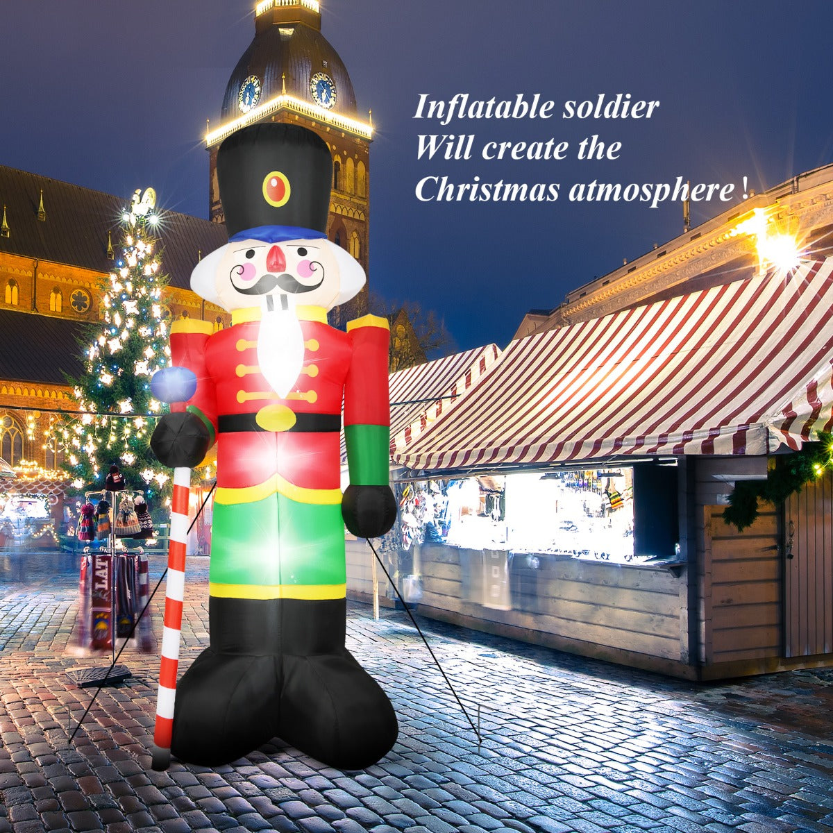 Costway 2.4M Inflatable Christmas Nutcracker Soldier with 3 LED Lights and Candy Scepter