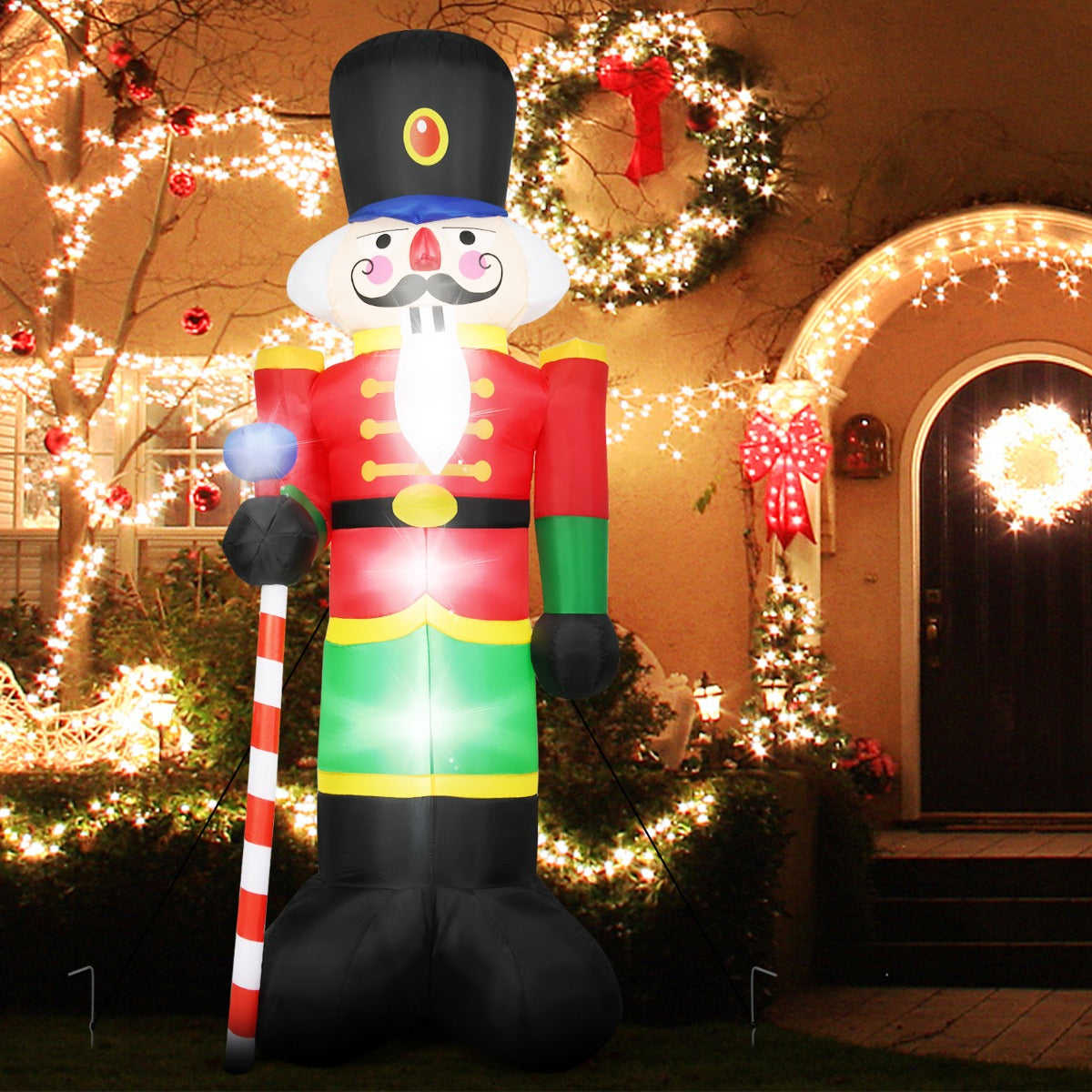 Costway 2.4M Inflatable Christmas Nutcracker Soldier with 3 LED Lights and Candy Scepter