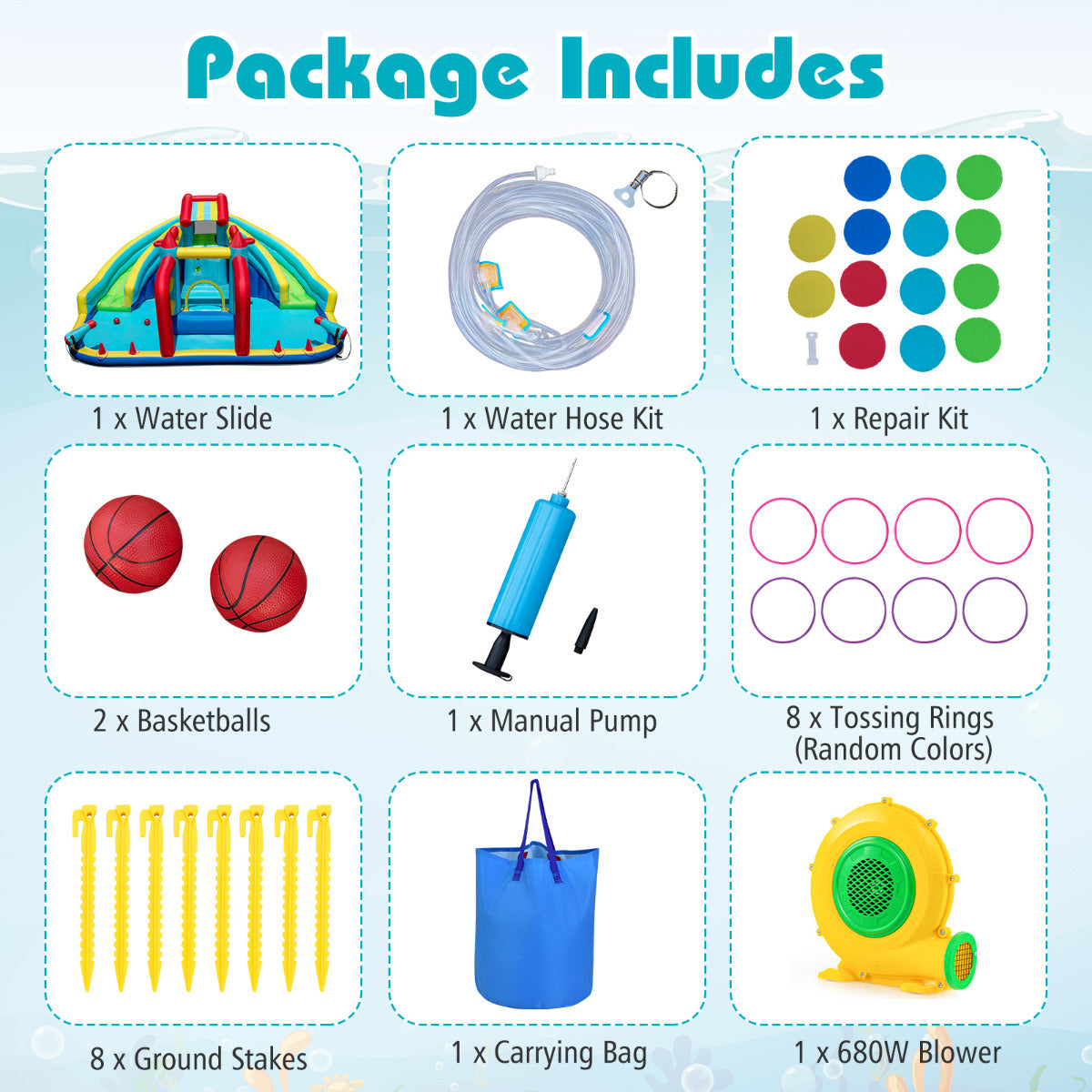 Inflatable Double Water Slide Park with Obstacle Course and Basketball Hoops(With Blower)