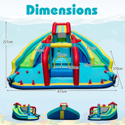Inflatable Double Water Slide Park with Obstacle Course and Basketball Hoops(With Blower)