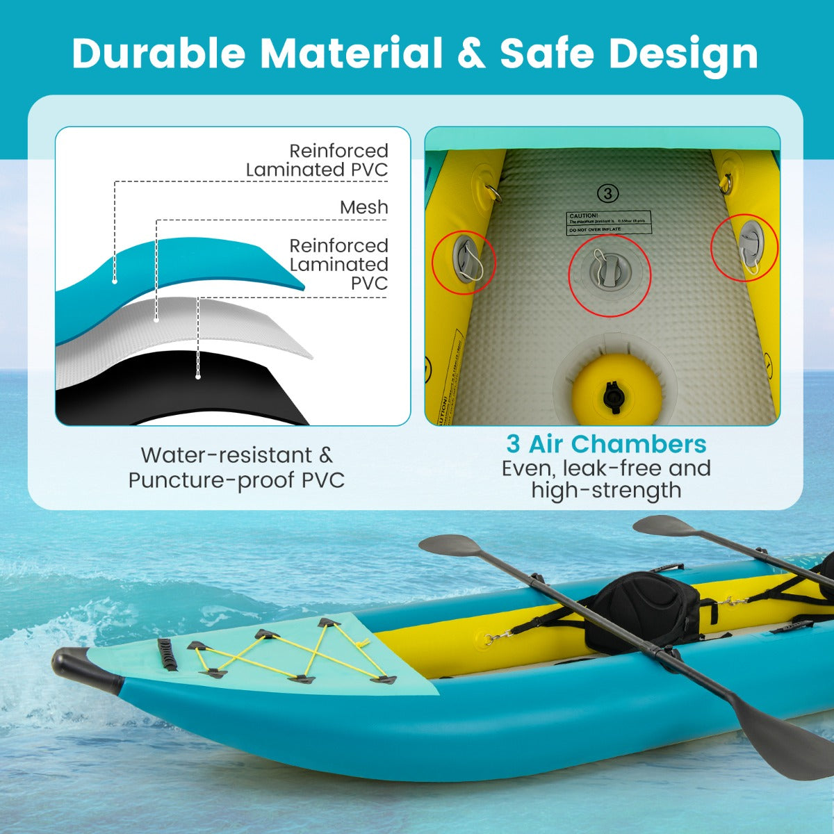 2-person Inflatable Kayak Set with Aluminium Oars Carry Bag-Blue