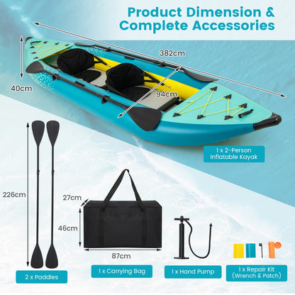 2-person Inflatable Kayak Set with Aluminium Oars Carry Bag-Blue
