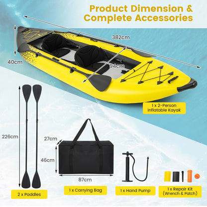 2-person Inflatable Kayak Set with Aluminium Oars Carry Bag-Yellow