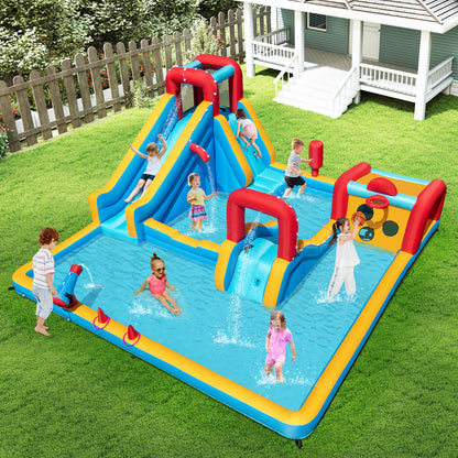 Inflatable Water Park with Climbing Wall and 680W Blower for Birthday Party