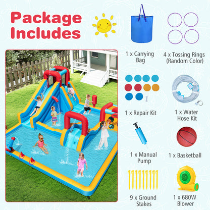 Inflatable Water Park with Climbing Wall and 680W Blower for Birthday Party