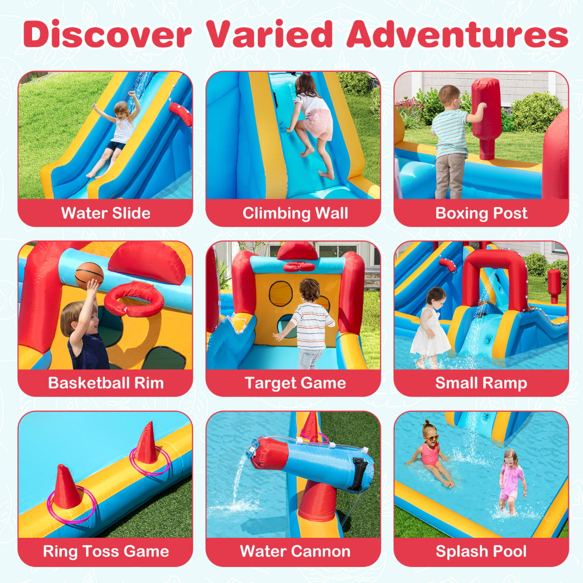 Inflatable Water Park with Climbing Wall for Birthday Party (Without Blower)