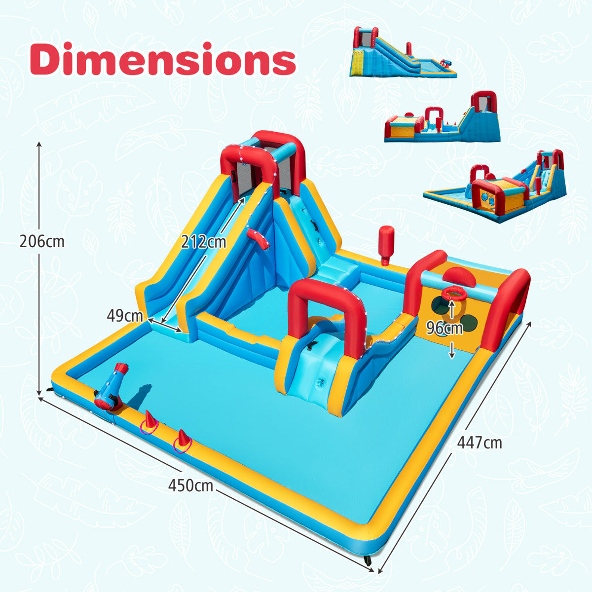 Inflatable Water Park with Climbing Wall for Birthday Party (Without Blower)
