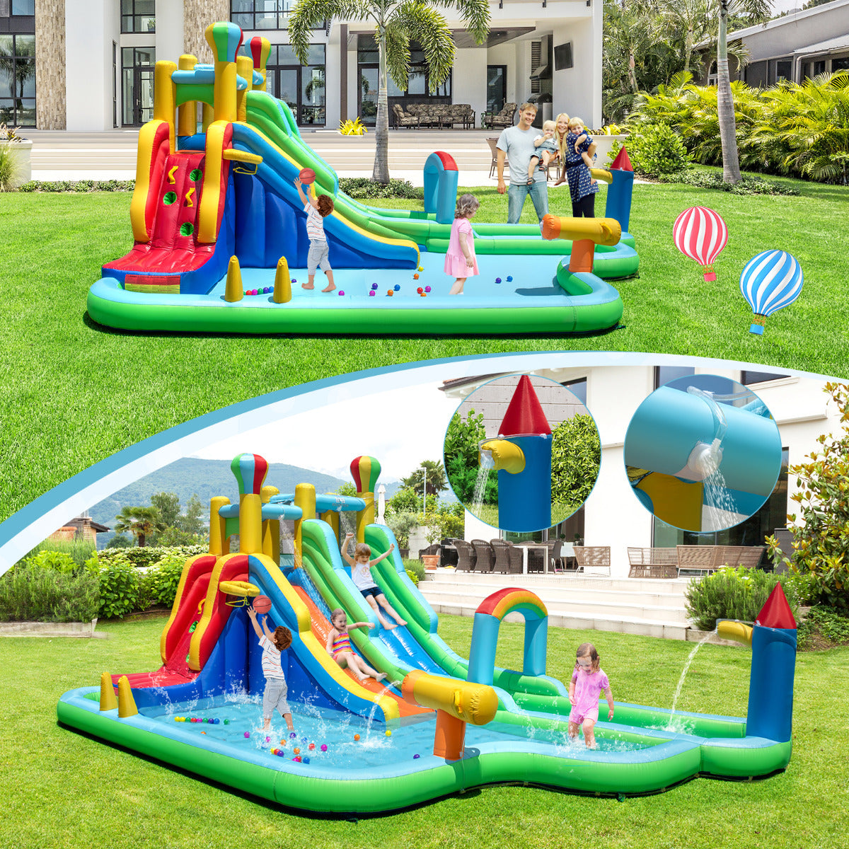 Inflatable Water Park with Climbing Wall with 950W Blower