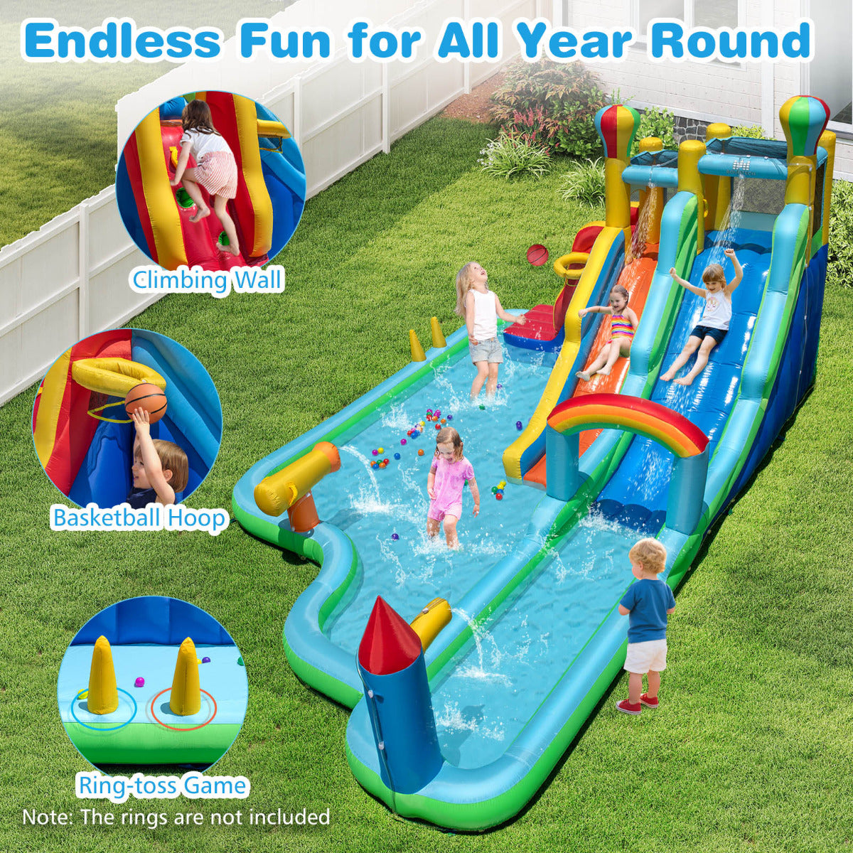 Inflatable Water Park with Climbing Wall with 950W Blower