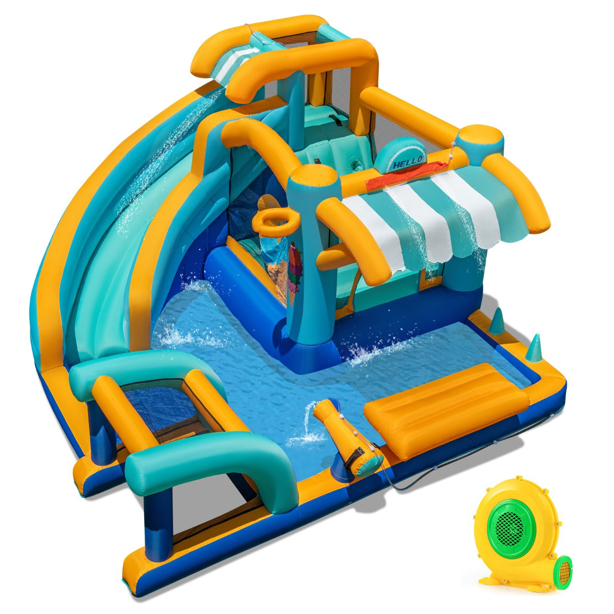 Inflatable Water Park with Market Stand and Climbing Wall (With Blower)