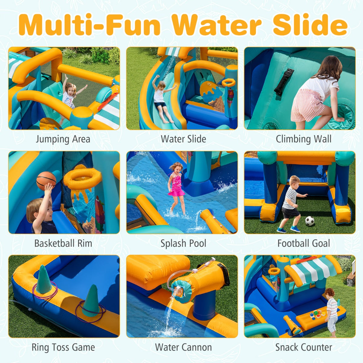 Inflatable Water Park with Market Stand and Climbing Wall (With Blower)