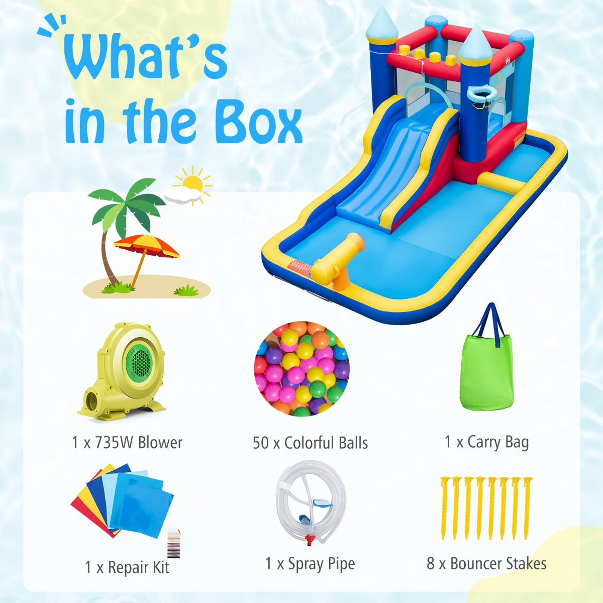 Inflatable Water Slide with Jumping House for Kids Aged 3+ (with Blower)
